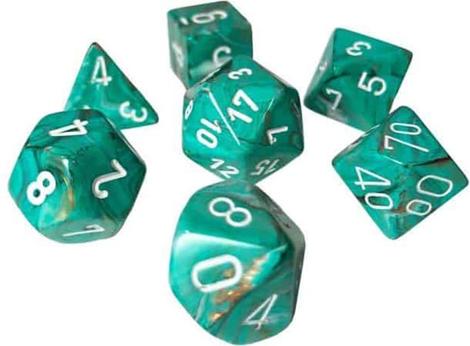 Chessex Marble Oxi-copper/wit Polydice Dobbelsteen Set (7 stuks)