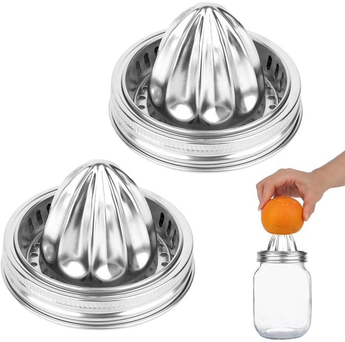 2 Stuks Mason Jar Juicer Lids - RVS Deksels voor 86mm Weckflessen - Handmatige Citrus Pers