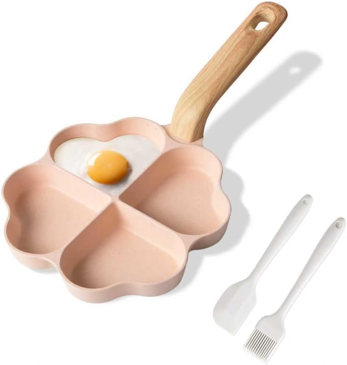 Omeletpan - Eierpan Hartvorm - Ontbijt Maken - Unieke Hartvorm - 4-kops - Roze
