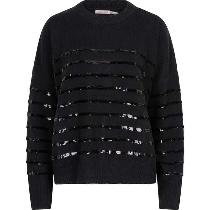 EsQualo Sweater Striped Sequins Black Taglia: M/L | Maglioni a maglia Outlet | Donna | Nero