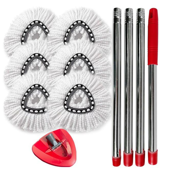 6 Stuks Spin Mop Vervangkop + Mopkopbasis + Handvat Vervanging Compatibel met Spin Mop Mop 6 Mop Refills & 1 Base & 4 Handle gray