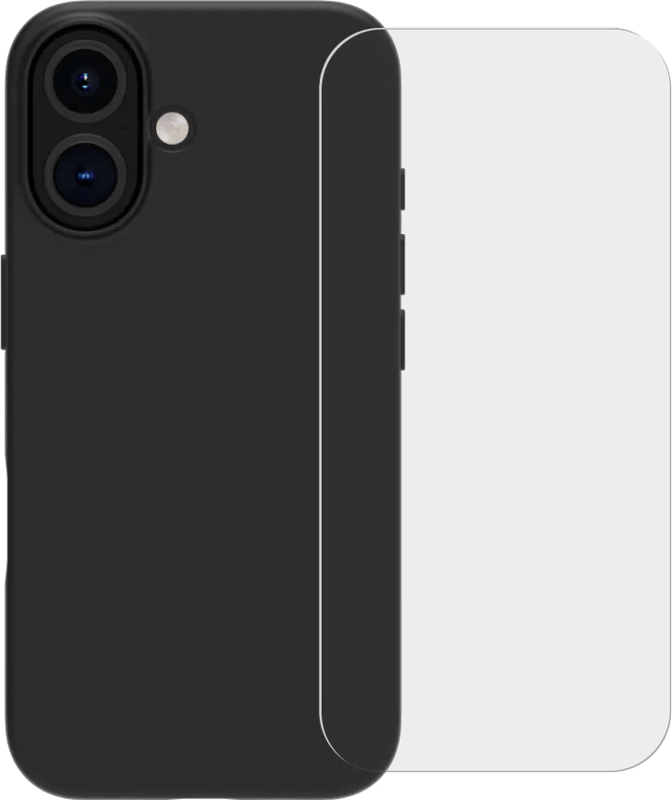 BlueBuilt Back Cover iPhone 16 Zwart + Screenprotector Glas