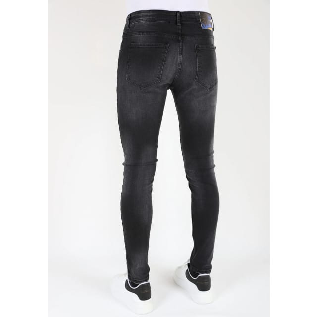 Zwarte Slim Fit Stretch Jeans Heren met Gaten - MM113