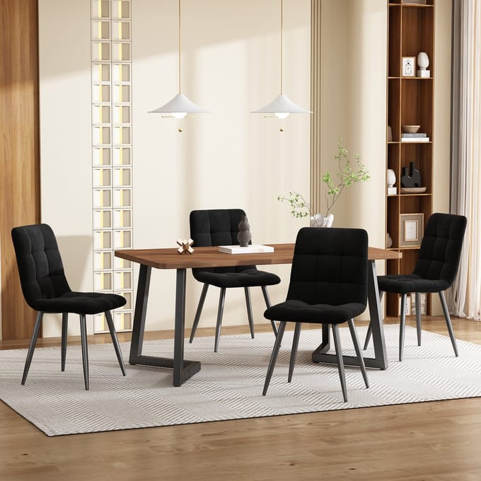 REDOM - 5-Delige Eethoek - Eettafel Met 4 Stoelen - Modern - MDF En Fluweel - Walnootkleur