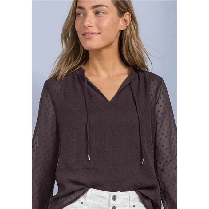 Chiffonblouse met split in de hals en bandjes