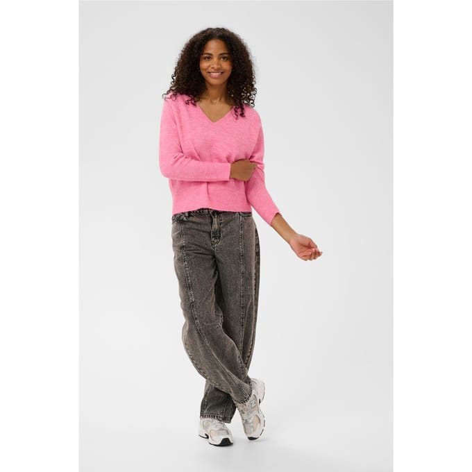 Kaffe KAniel v-neck Pullover Dames Trui - Pink Power Melange