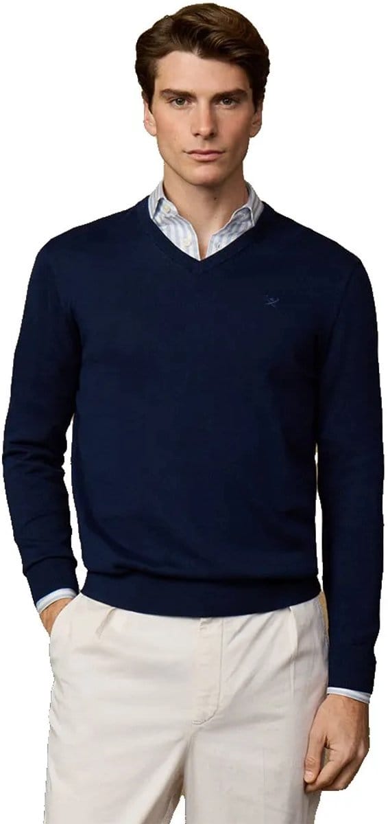 Hackett Ess Cotton Trui Met V-hals Blauw M Man