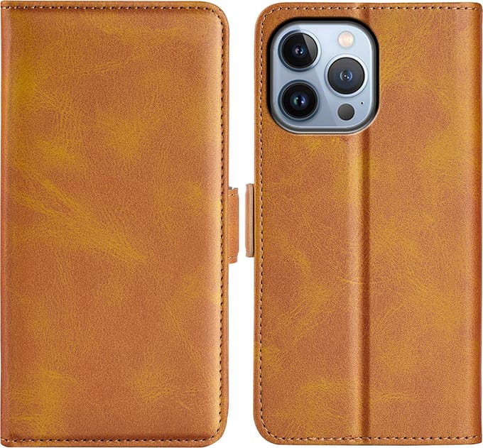 MobyDefend Hoesje - Geschikt voor iPhone 14 Pro Max - Luxe Wallet Book Case (Sluiting Zijkant) - Lichtbruin