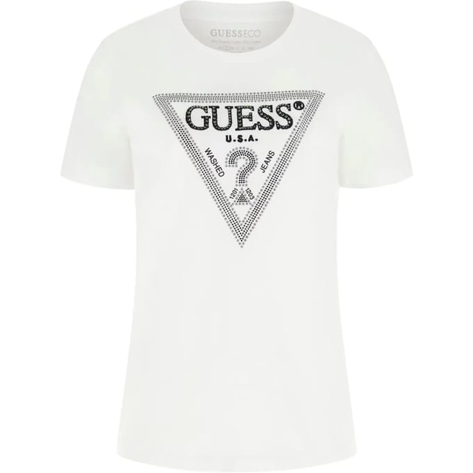 Guess Krystal Triangle T-shirt Met Korte Mouwen Wit S Vrouw