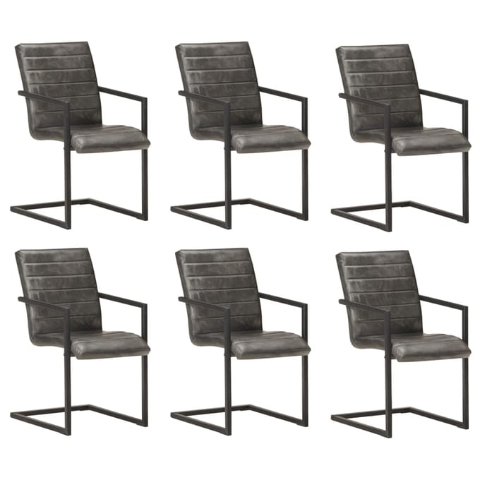 vidaXL Eetkamerstoelen 6 st echt leer grijs