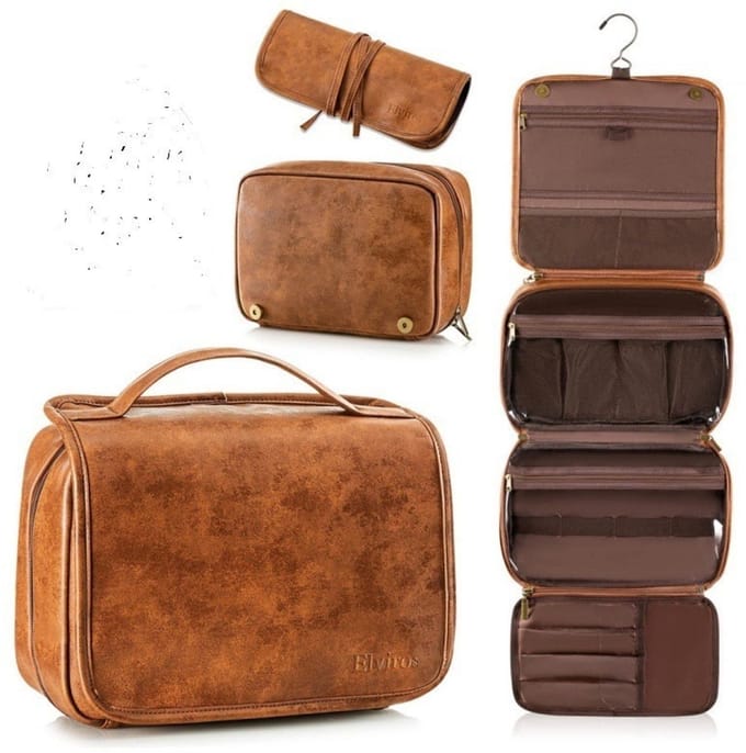 3-in-1 Reistoilettas - Draagbare PU Lederen Organizer met Haak & Meerdere Compartimenten