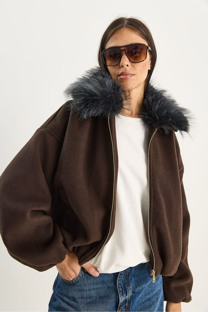 Oversized Ritsjack met Bontkraag