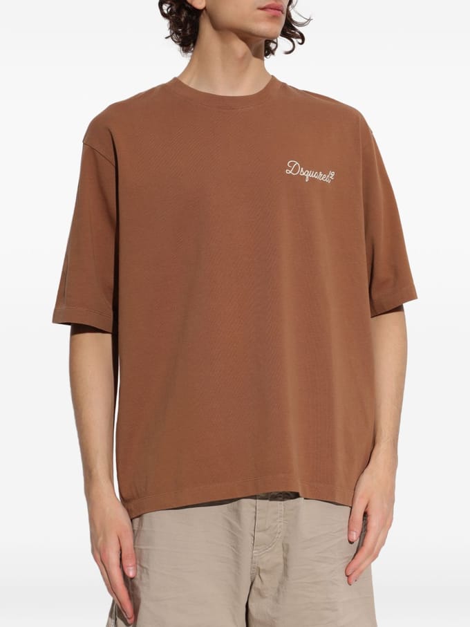 Dsquared2 t-shirt bruine man logo geborduurd