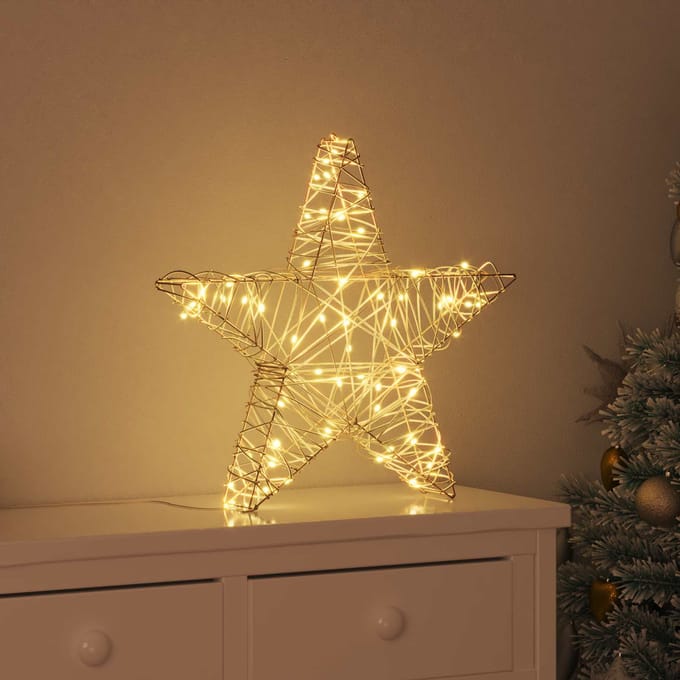 vidaXL - 3D - Ster - 50 - LED's - Warmwit - 55 - x - 52.5 - x - 9 - cm - Rattan