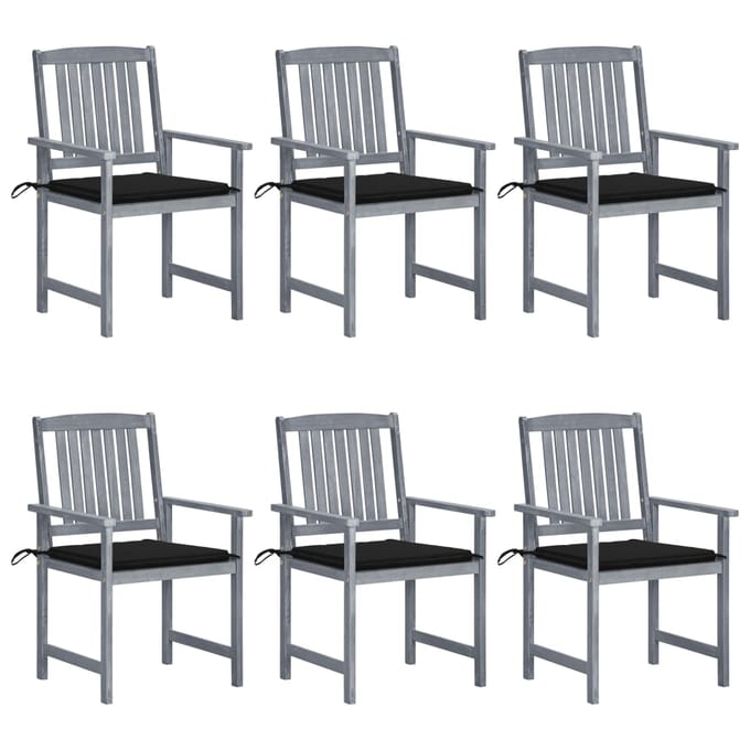 vidaXL - Tuinstoelen - 6 - st - met - kussens - massief - acaciahout - grijs