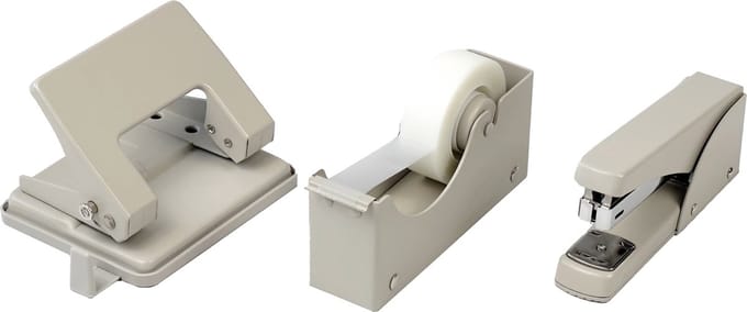 Boring Collection Kantoorset - Bureauset - Perforator - Stevige Plakbandhouder - Nietmachine - Premium Kwaliteit - Grijs