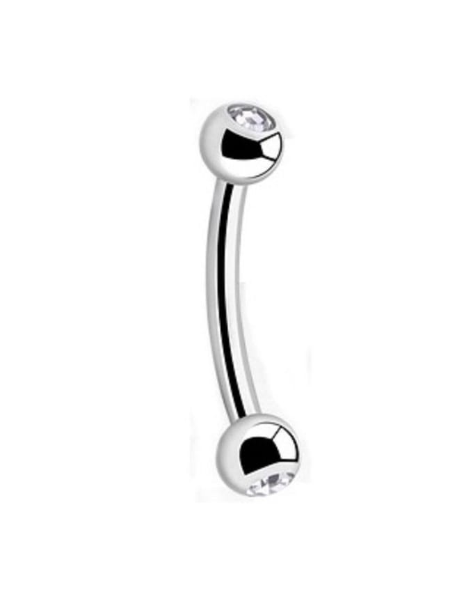 Titanium 6 mm Curved Barbell Piercing 1,2 mm met 3 mm Balletjes & wit steen-accent . RH-Jewelry[High Quality Piercing]