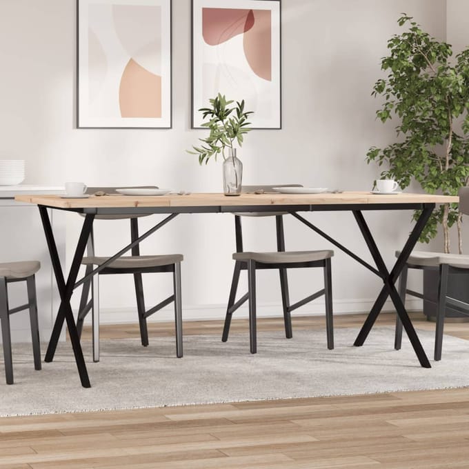 vidaXL - Eettafel - X-frame - 180x90x75,5 - cm - massief - grenenhout - en - staal