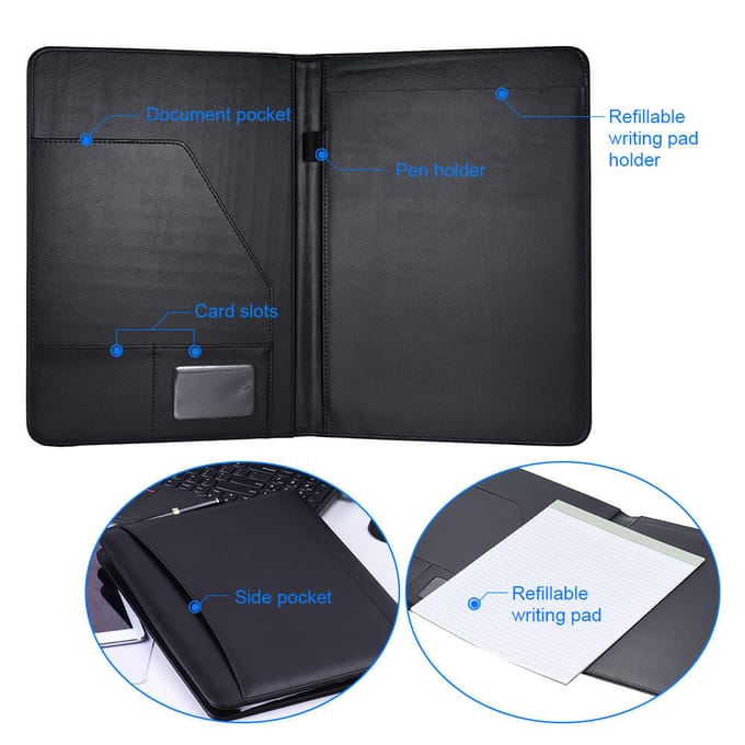 Elegante Office Portfolio Folder Case Hervulbare Bestanden Organizer Kaarthouder zwart