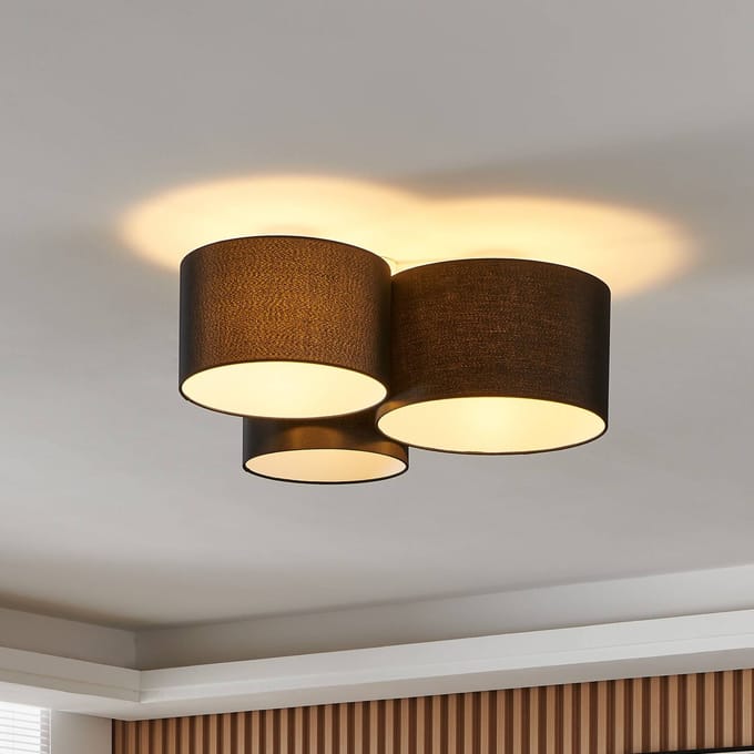 EGLO Plafondlamp Pastore 2, lengte 61 cm, zwart, 3-lamps, stof