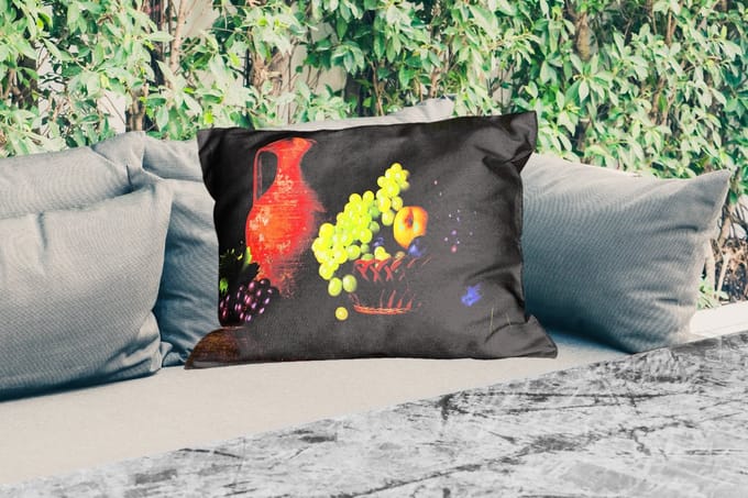Buitenkussens - Rustiek - Fruit - Kan - Mand - Stilleven - 60x40 cm - Weerbestendig