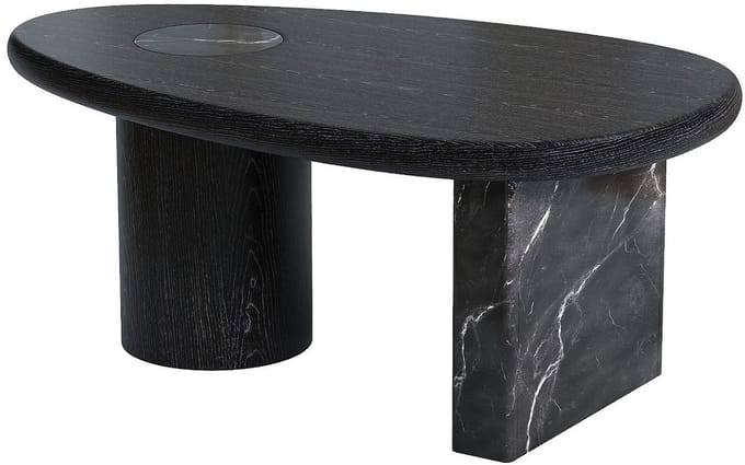 Vente-unique Salontafel van marmer en eikenfineer - Zwart - MARSULA