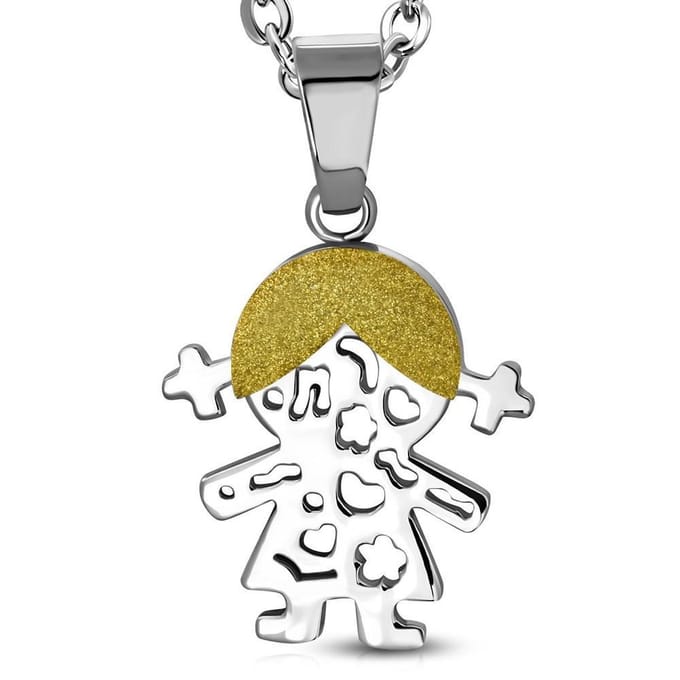 Amanto Ketting Bluez - 316L Staal - Popje - 23x20mm - 45cm
