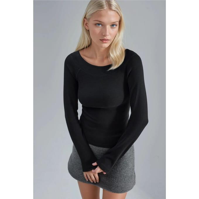 Slim Fit Geribbelde Bootneck Blouse