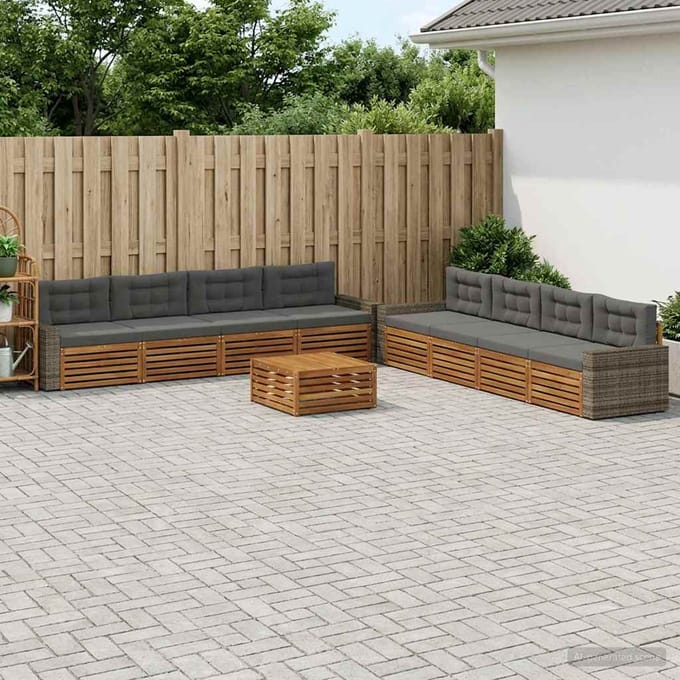 vidaXL - Buiten - bank - set - 9 - st - Natuurlijk - en - Antraciet - Polyester