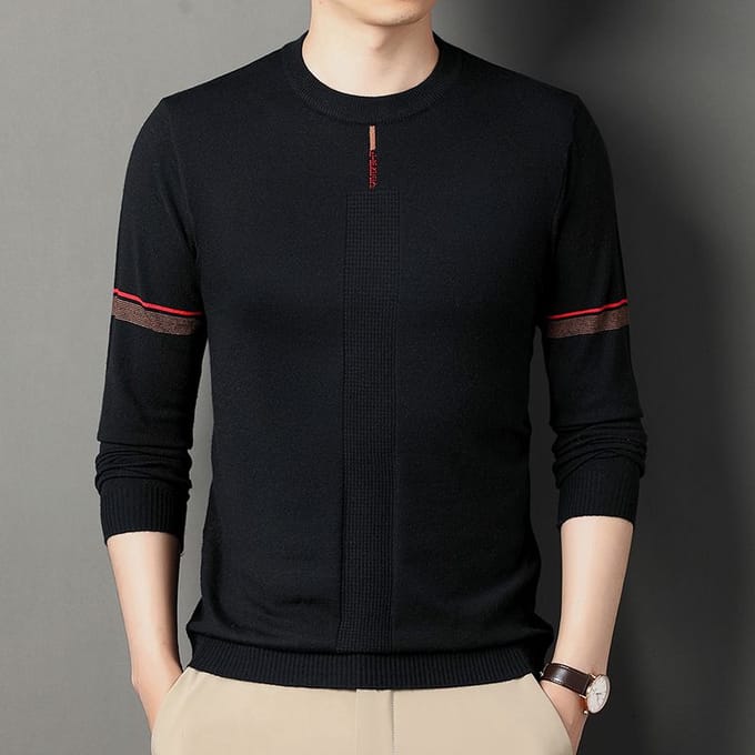 Pull Tricoté Homme Manches Longues Fin Col Rond Base Décontracté 4XL noir