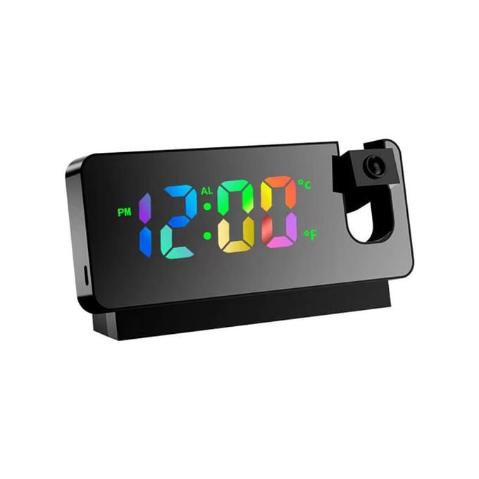 Projectiewekker Digitale klok met 180 graden draaibare projector Helder kleurrijk groot LED-scherm wit