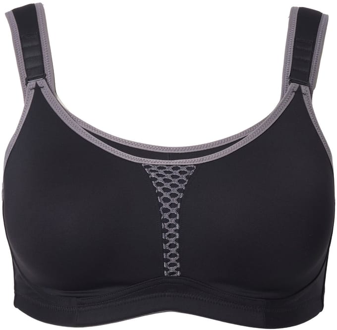 Ulla Popken - Dames - Sportbeha zonder beugels microvezels mesh-inzetstuk - Grijs - Maat 90D