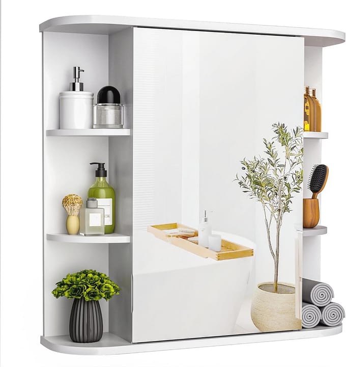 Spiegelkast - Badkamerkast - Opbergen badkamer - Verstelbare plank - 65 x 64 cm - Wit