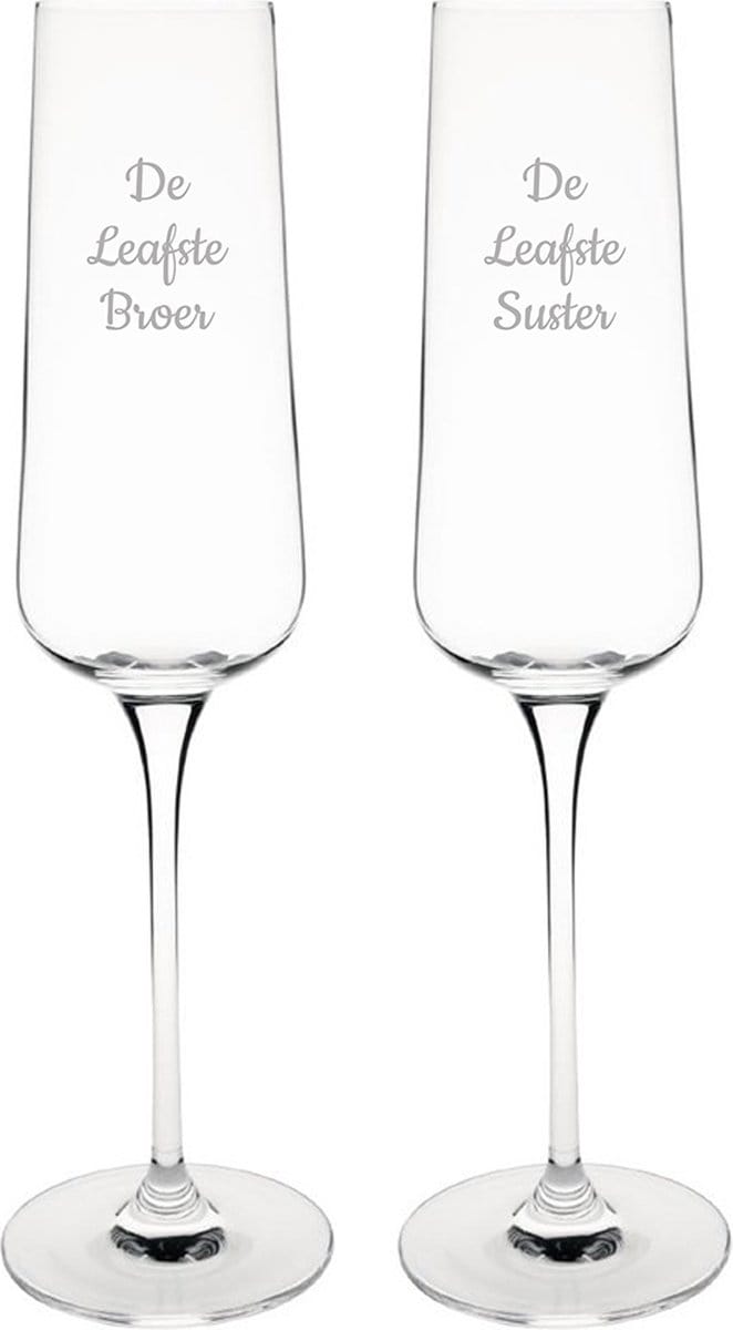 Gegraveerde Champagneglas 27cl De Leafste Broer-De Leafste Suster