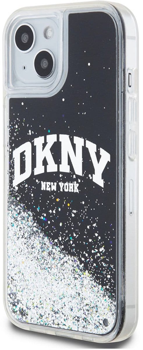 DKNY Liquid Glitter Arch Logo Back Case - Geschikt voor Apple iPhone 14 (6.1") - Zwart/Zilver