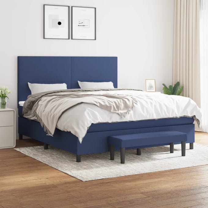 vidaXL - Boxspring - met - matras - stof - blauw - 160x200 - cm