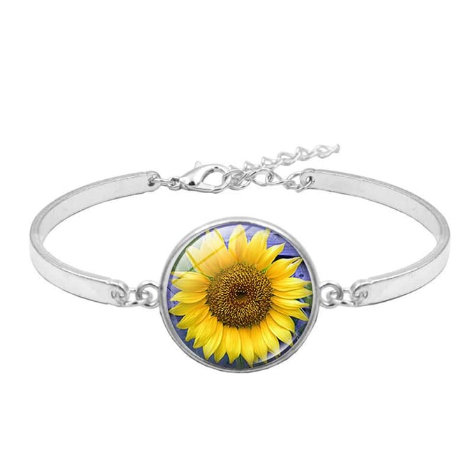 Style Rétro, Ensemble Collier Pendentif Gemme Temps Tournesol, Bracelet de Mode, Ensemble de Bijoux Boucles d'Oreilles Puces Ensemble Trois Pièces. jaune