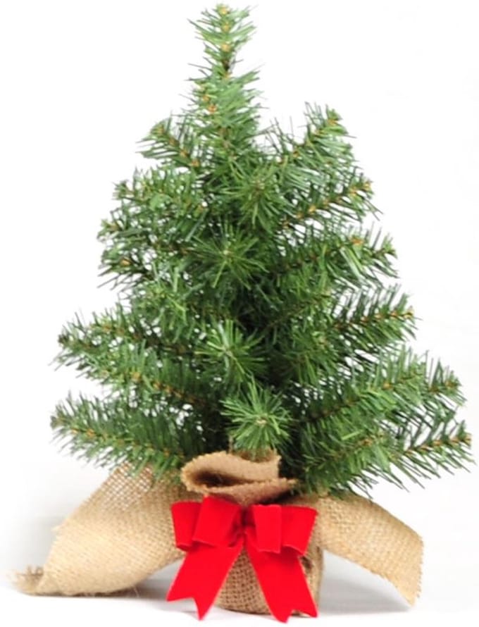 Forest table tree 30cm - Hoogte: 30 cm - Kleur: groen - Decoratie: rode strik