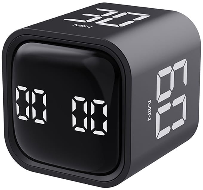 Timer - Tijdtimer - Kookwekker - Desktop Timer - Digitale afteltimer - wekker - Roterende kubustimer - voor werk - studie - Visuele tijdmanager - Stille roterende timer - Zwarte timer