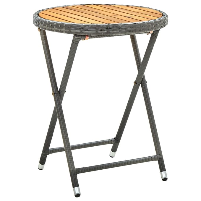 vidaXL - Tafeltje - 60 - cm - poly - rattan - en - massief - acaciahout - grijs