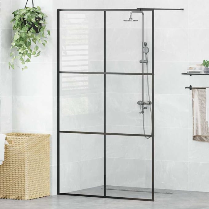 vidaXL - Inloopdouchewand - 115x195 - cm - ESG-glas - transparant - en - zwart