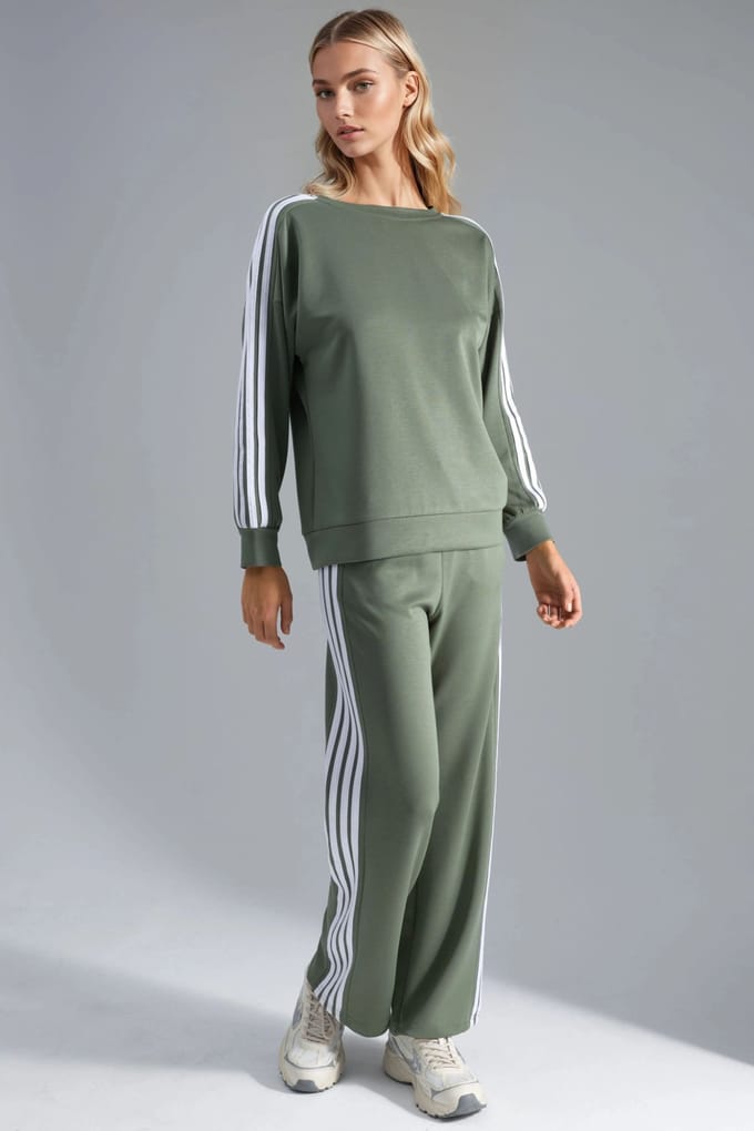 Gestreepte Sweatshirt met Ronde Hals & Rechte Broek Set