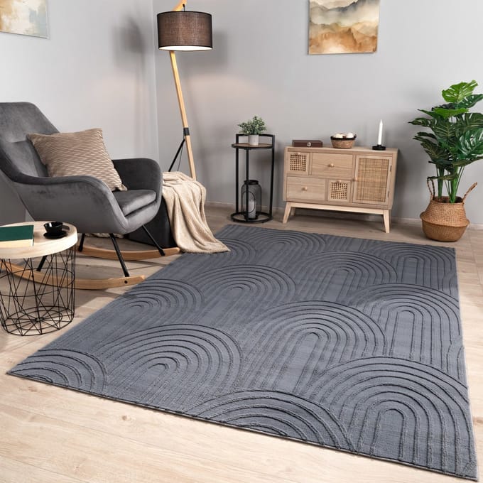 Woonkamertapijt eetkamer kortpolig geometrisch uiterlijk Skandi Boho effen kleuren 80 x 150 cm Rechthoek 80 x 150 cm Rechthoek antraciet