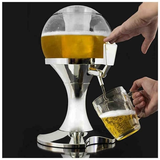 Distributeur de Bière Réfrigérant - Ball - 3,5 Litres - Bac à glaçons amovible - Design élégant - Jaune