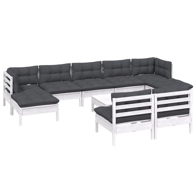 vidaXL - 10-delige - Loungeset - met - kussens - grenenhout - wit
