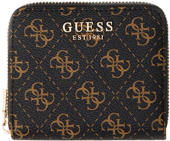 GUESS portemonnee Laurel II SLG Small Zip Around Wallet Brown Logo donkerbruin