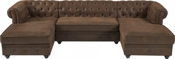 Vente-unique Brede hoekbank van microvezel met verouderd leereffect CHESTERFIELD