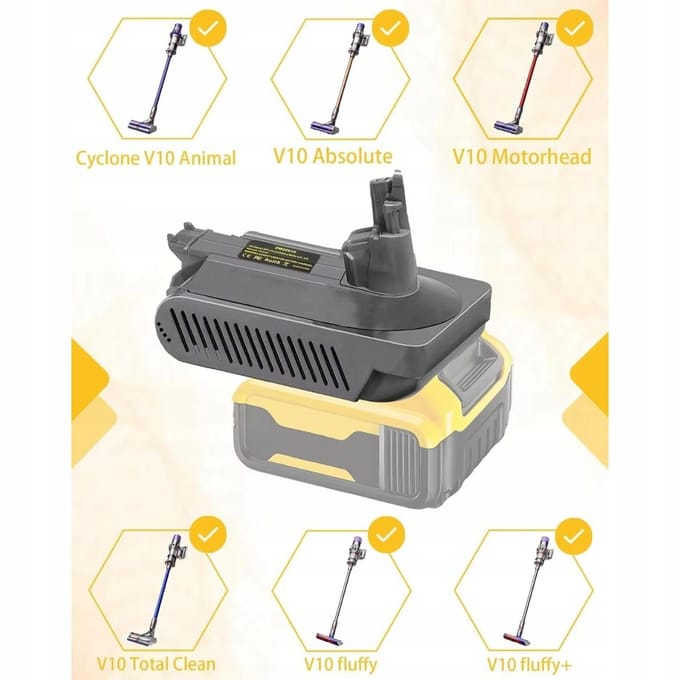 Rosfix Adapter Vervanging Batterij - Dewalt 18V/20V/60V >4Ah - ABS Converter - Geschikt voor Dyson