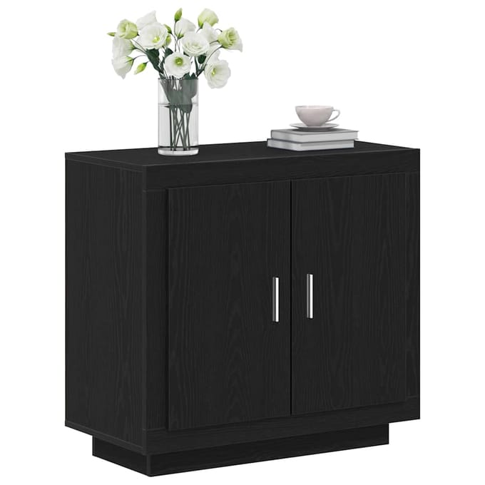 vidaXL - Dressoir - Zwart - Eiken - 80 - x - 40 - x - 75 - cm - Bewerkt - hout
