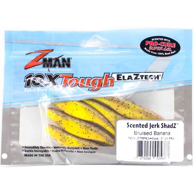 Zman Soft Lure Jerk ShadZ Geparfumeerde 5 Inch 5/Pack Gekneusde Banaan (5667)
